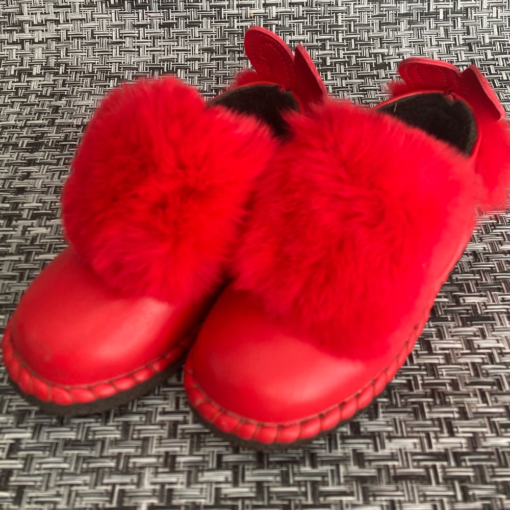 Red Kids Shoes Booties with Fur